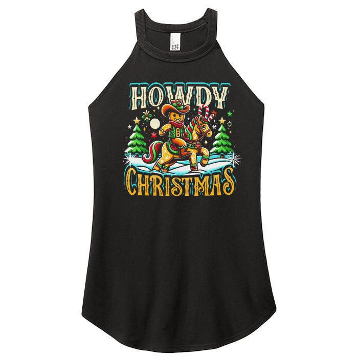 Howdy Christmas Gingerbread Man Cowboy Ride Horse Western Women's Perfect Tri Rocker Tank