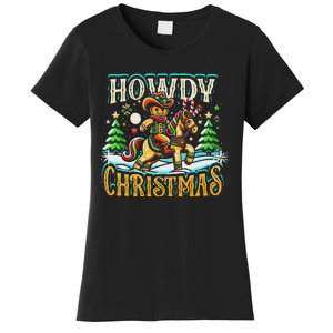 Howdy Christmas Gingerbread Man Cowboy Ride Horse Western Women's T-Shirt