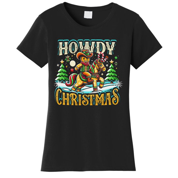 Howdy Christmas Gingerbread Man Cowboy Ride Horse Western Women's T-Shirt