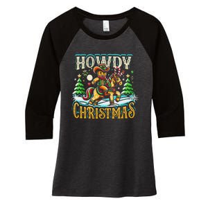 Howdy Christmas Gingerbread Man Cowboy Ride Horse Western Women's Tri-Blend 3/4-Sleeve Raglan Shirt