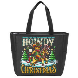 Howdy Christmas Gingerbread Man Cowboy Ride Horse Western Zip Tote Bag