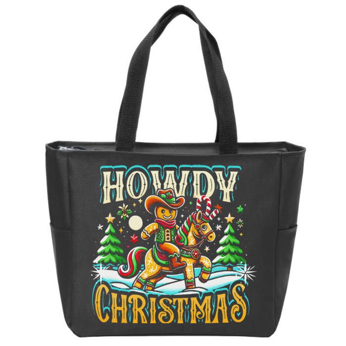 Howdy Christmas Gingerbread Man Cowboy Ride Horse Western Zip Tote Bag