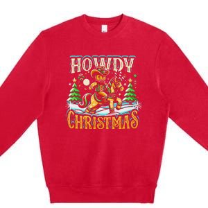 Howdy Christmas Gingerbread Man Cowboy Ride Horse Western Premium Crewneck Sweatshirt