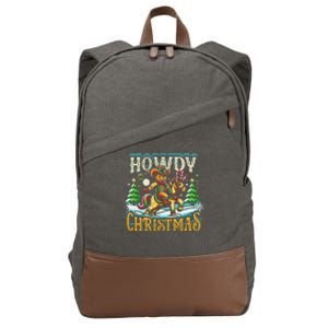 Howdy Christmas Gingerbread Man Cowboy Ride Horse Western Cotton Canvas Backpack