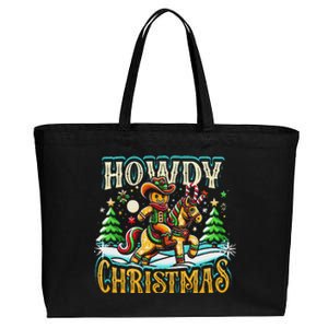 Howdy Christmas Gingerbread Man Cowboy Ride Horse Western Cotton Canvas Jumbo Tote