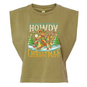 Howdy Christmas Gingerbread Man Cowboy Ride Horse Western Garment-Dyed Women's Muscle Tee