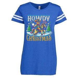 Howdy Christmas Gingerbread Man Cowboy Ride Horse Western Enza Ladies Jersey Football T-Shirt