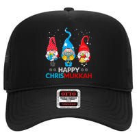 Happy Chrismukkah Gnomes Christmas Hanukkah Jewish Holiday High Crown Mesh Back Trucker Hat