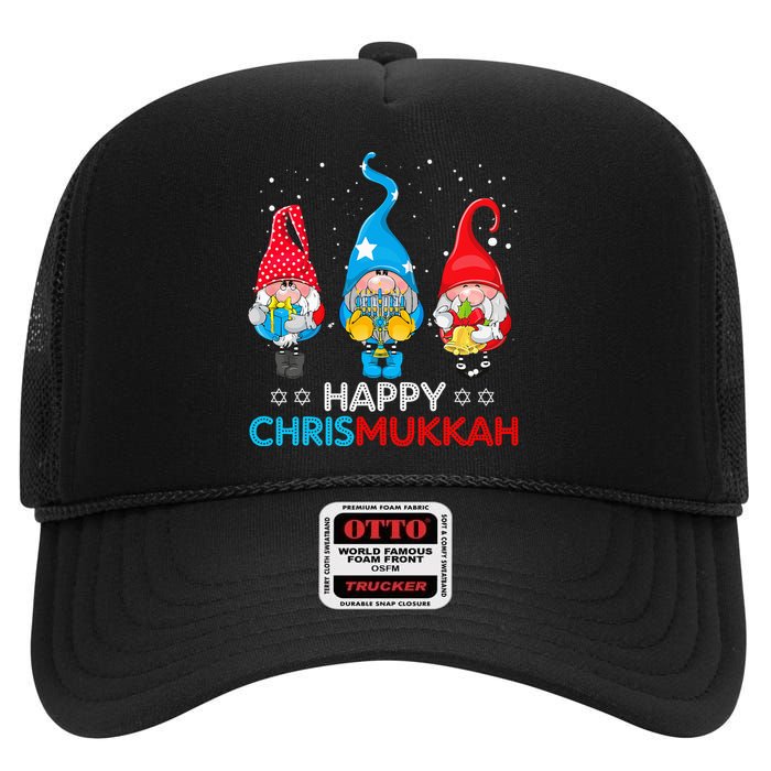 Happy Chrismukkah Gnomes Christmas Hanukkah Jewish Holiday High Crown Mesh Back Trucker Hat