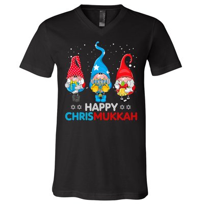 Happy Chrismukkah Gnomes Christmas Hanukkah Jewish Holiday V-Neck T-Shirt