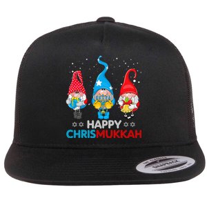 Happy Chrismukkah Gnomes Christmas Hanukkah Jewish Holiday Flat Bill Trucker Hat