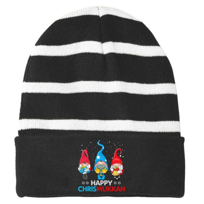 Happy Chrismukkah Gnomes Christmas Hanukkah Jewish Holiday Striped Beanie with Solid Band