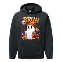 Halloween Cute Ghost Trick Or Treat Candy Bruh Ghost Gift Performance Fleece Hoodie