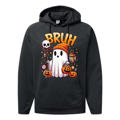 Halloween Cute Ghost Trick Or Treat Candy Bruh Ghost Gift Performance Fleece Hoodie