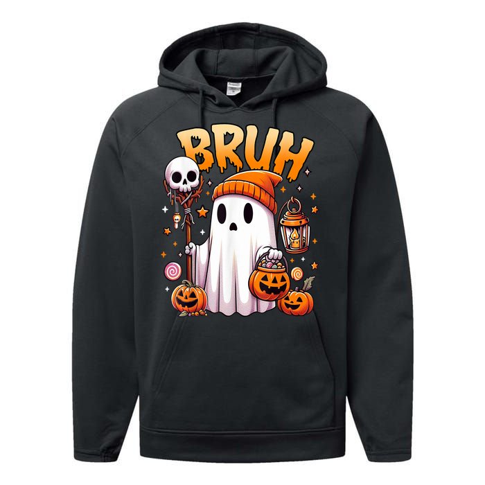 Halloween Cute Ghost Trick Or Treat Candy Bruh Ghost Gift Performance Fleece Hoodie