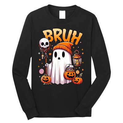 Halloween Cute Ghost Trick Or Treat Candy Bruh Ghost Gift Long Sleeve Shirt