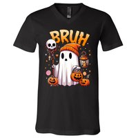 Halloween Cute Ghost Trick Or Treat Candy Bruh Ghost Gift V-Neck T-Shirt