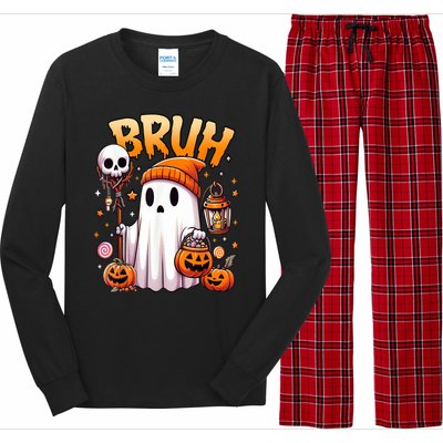 Halloween Cute Ghost Trick Or Treat Candy Bruh Ghost Gift Long Sleeve Pajama Set