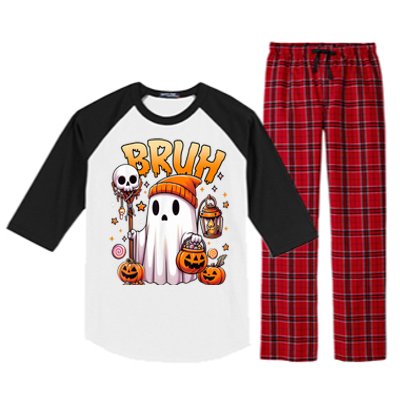 Halloween Cute Ghost Trick Or Treat Candy Bruh Ghost Gift Raglan Sleeve Pajama Set