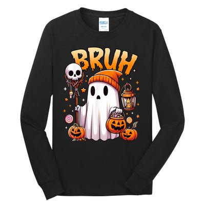 Halloween Cute Ghost Trick Or Treat Candy Bruh Ghost Gift Tall Long Sleeve T-Shirt