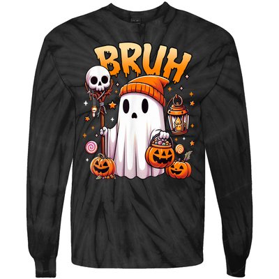 Halloween Cute Ghost Trick Or Treat Candy Bruh Ghost Gift Tie-Dye Long Sleeve Shirt