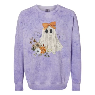 Halloween Coquette Ghost Flower Ghost Spooky Lace Ghost Gift Colorblast Crewneck Sweatshirt