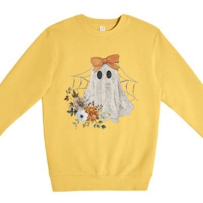 Halloween Coquette Ghost Flower Ghost Spooky Lace Ghost Gift Premium Crewneck Sweatshirt