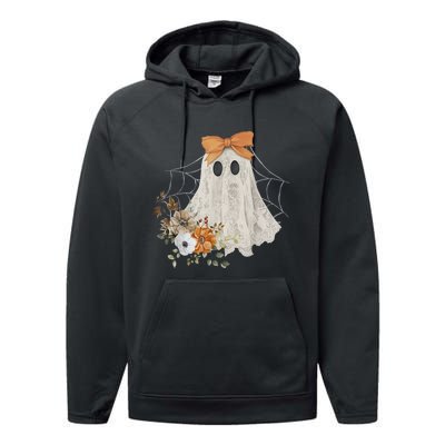 Halloween Coquette Ghost Flower Ghost Spooky Lace Ghost Gift Performance Fleece Hoodie