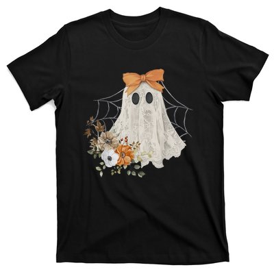 Halloween Coquette Ghost Flower Ghost Spooky Lace Ghost Gift T-Shirt