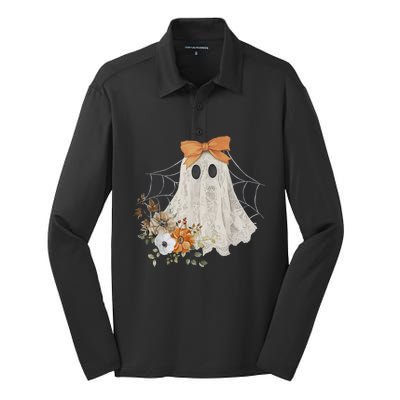 Halloween Coquette Ghost Flower Ghost Spooky Lace Ghost Gift Silk Touch Performance Long Sleeve Polo