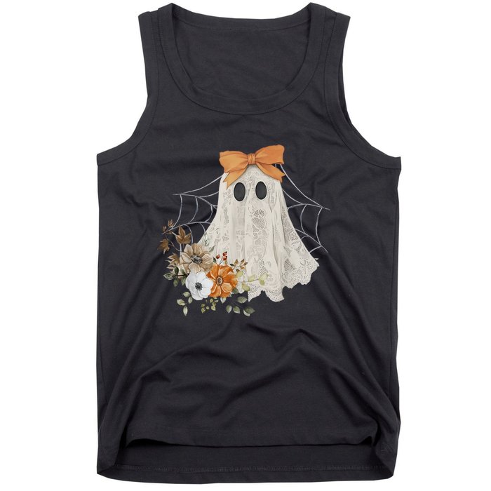 Halloween Coquette Ghost Flower Ghost Spooky Lace Ghost Gift Tank Top