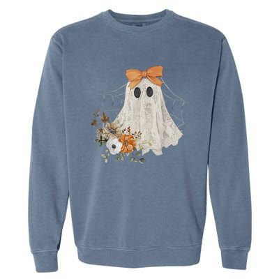 Halloween Coquette Ghost Flower Ghost Spooky Lace Ghost Gift Garment-Dyed Sweatshirt