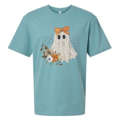 Halloween Coquette Ghost Flower Ghost Spooky Lace Ghost Gift Sueded Cloud Jersey T-Shirt