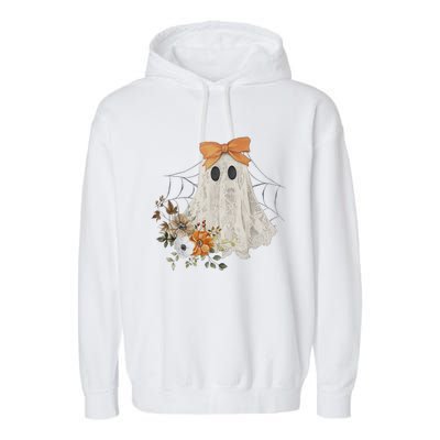 Halloween Coquette Ghost Flower Ghost Spooky Lace Ghost Gift Garment-Dyed Fleece Hoodie