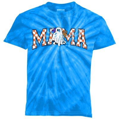 Halloween Checkered Ghost Mama Retro Spooky Mom Life Gift Kids Tie-Dye T-Shirt