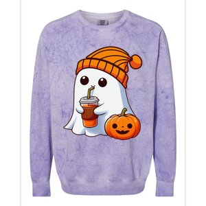 Halloween Costume Ghost Drinking Pumpkin Gift Colorblast Crewneck Sweatshirt