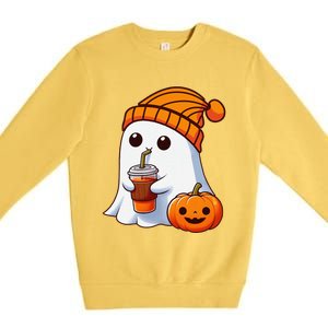 Halloween Costume Ghost Drinking Pumpkin Gift Premium Crewneck Sweatshirt