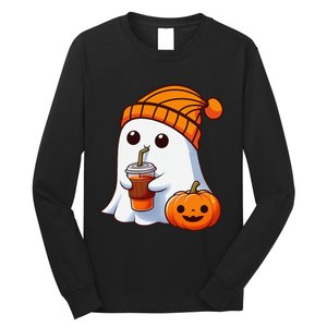 Halloween Costume Ghost Drinking Pumpkin Gift Long Sleeve Shirt