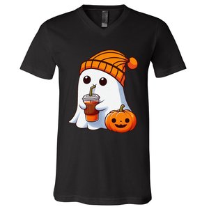 Halloween Costume Ghost Drinking Pumpkin Gift V-Neck T-Shirt