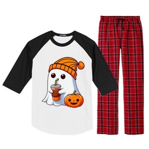 Halloween Costume Ghost Drinking Pumpkin Gift Raglan Sleeve Pajama Set