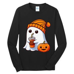 Halloween Costume Ghost Drinking Pumpkin Gift Tall Long Sleeve T-Shirt