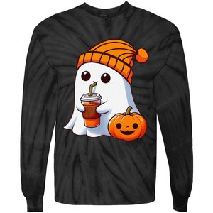 Halloween Costume Ghost Drinking Pumpkin Gift Tie-Dye Long Sleeve Shirt