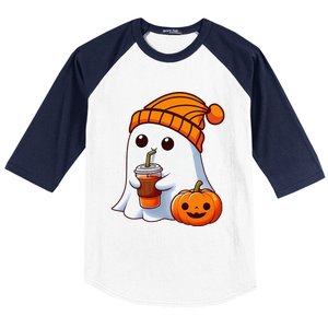 Halloween Costume Ghost Drinking Pumpkin Gift Baseball Sleeve Shirt