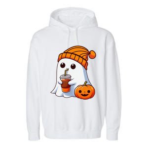 Halloween Costume Ghost Drinking Pumpkin Gift Garment-Dyed Fleece Hoodie