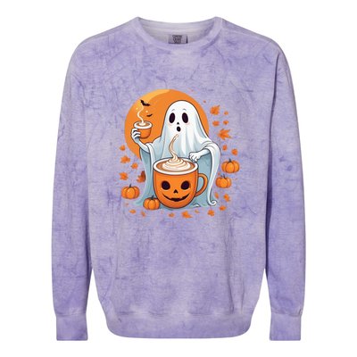 Halloween Cute Ghost Ing Pumpkin Spice Latte Coffee Cool Gift Colorblast Crewneck Sweatshirt