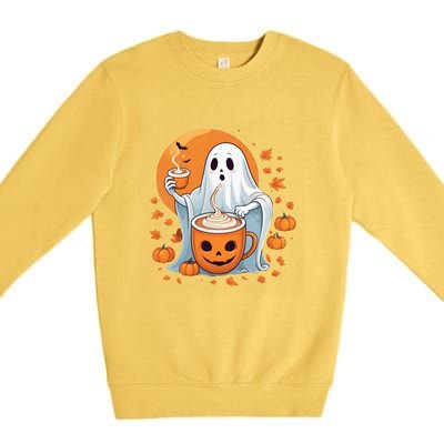 Halloween Cute Ghost Ing Pumpkin Spice Latte Coffee Cool Gift Premium Crewneck Sweatshirt