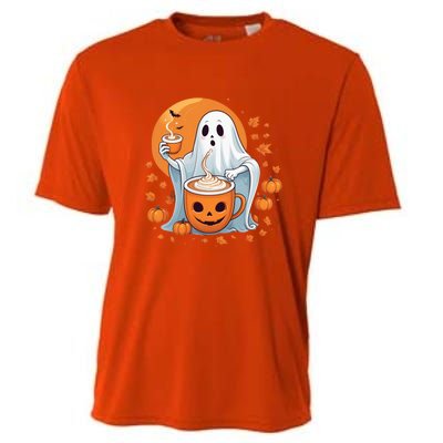 Halloween Cute Ghost Ing Pumpkin Spice Latte Coffee Cool Gift Cooling Performance Crew T-Shirt