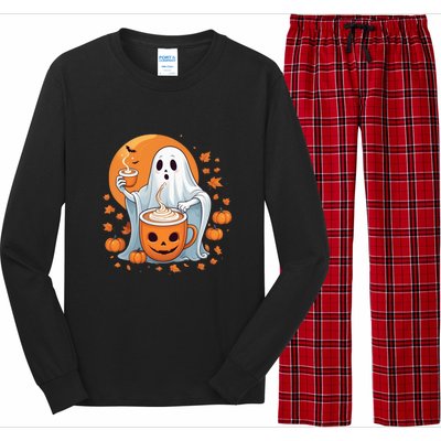 Halloween Cute Ghost Ing Pumpkin Spice Latte Coffee Cool Gift Long Sleeve Pajama Set