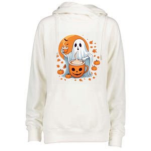 Halloween Cute Ghost Ing Pumpkin Spice Latte Coffee Cool Gift Womens Funnel Neck Pullover Hood