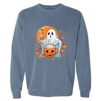 Halloween Cute Ghost Ing Pumpkin Spice Latte Coffee Cool Gift Garment-Dyed Sweatshirt